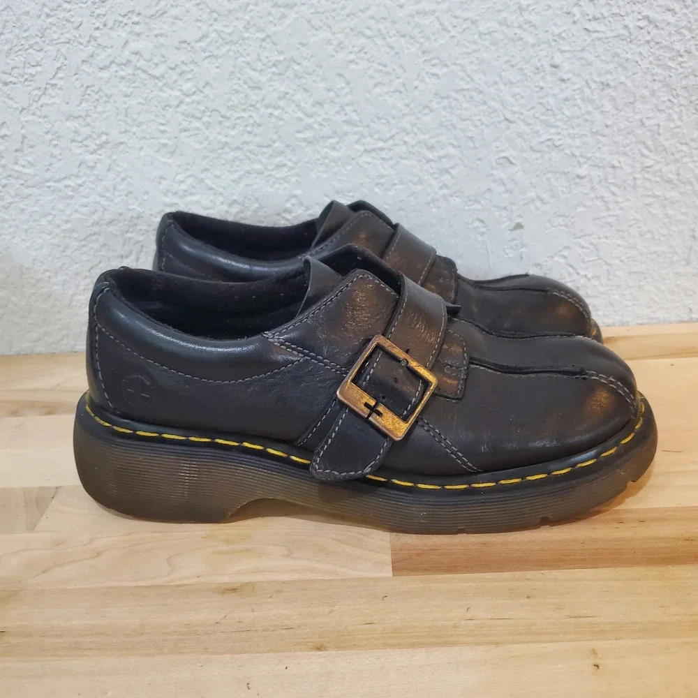 Dr. Martens Black Leather Monk Strap Platform Shoes Buckle Women Size 10 L 12282